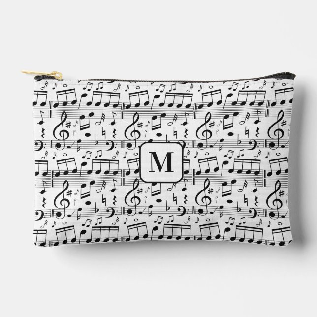 Custom Monogram Music Illustration Accessory Pouch (Front)
