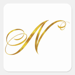 Custom Monogram N Faux Gold Foil Monograms Initial Square Sticker