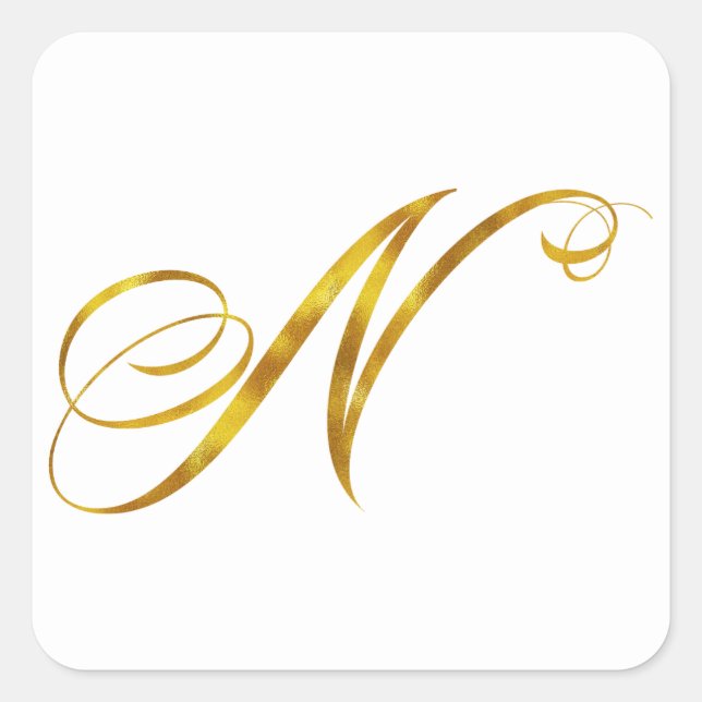 Custom Monogram N Faux Gold Foil Monograms Initial Square Sticker (Front)