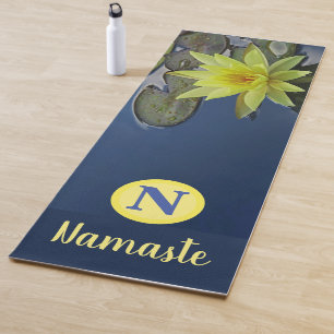CUSTOM MONOGRAM NAMASTE ZEN YELLOW LOTUS FLORAL YOGA MAT