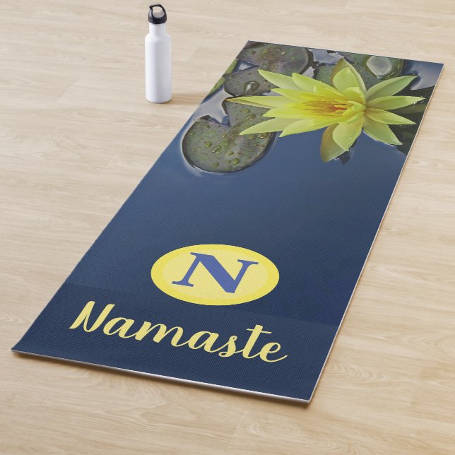 CUSTOM MONOGRAM NAMASTE ZEN YELLOW LOTUS FLORAL YOGA MAT (In Situ)