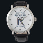 Custom Monogram Name Best Man Gfit Wedding  Watch<br><div class="desc">This unique watch is designed as a gift for your Best Man. Features the monogram / initial; first name and date of wedding. There is even a unique layering of the monogram -- look closely and you will see three colours, which gives it the feeling of depth. Special way to...</div>