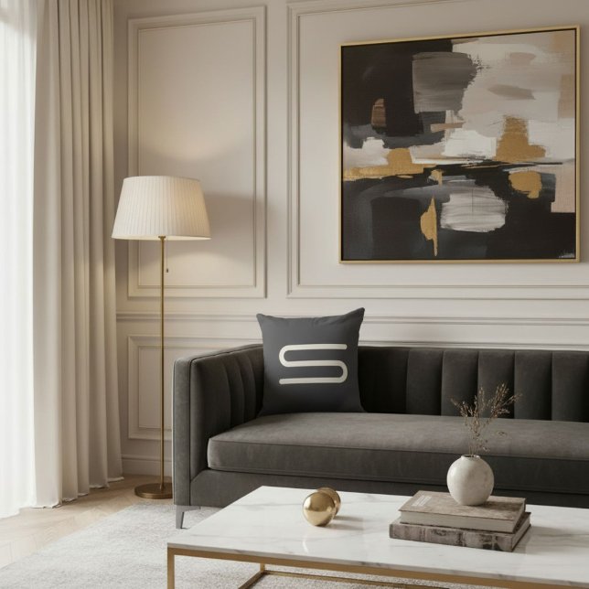  Custom monogram name black and white typography Cushion (Creator Uploaded)