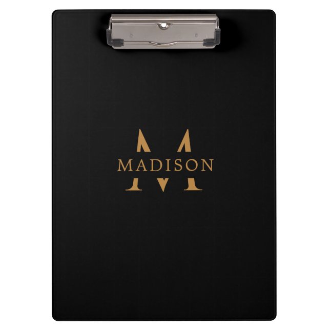 Custom Monogram Name Black Executive Clipboard (Front)