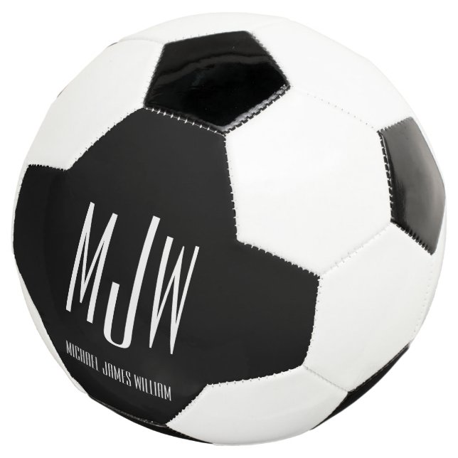 Custom Monogram Name Black Modern Football (Three Quarter)