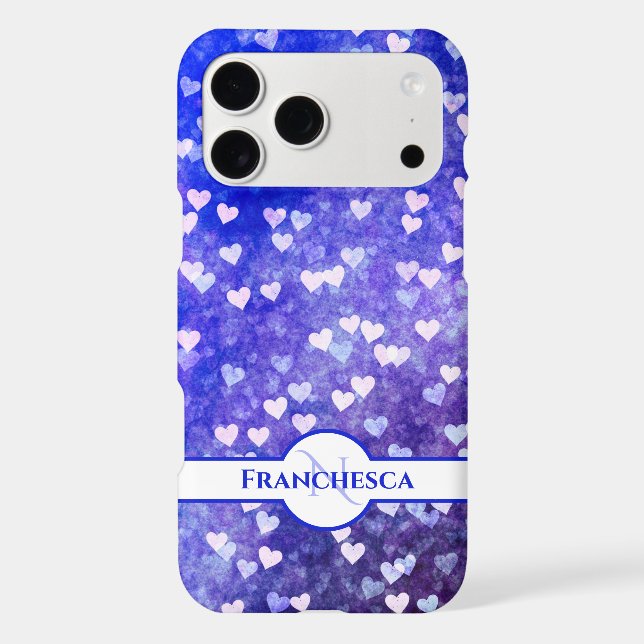 Custom Monogram Name Blue Heart Bokeh Art (Back)