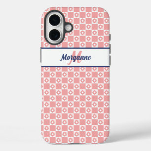 Custom Monogram Name Blush Pink Flowers iPhone 16 Plus Case