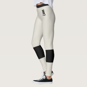 Custom Monogram Name Classic Oatmeal Black Accents Leggings