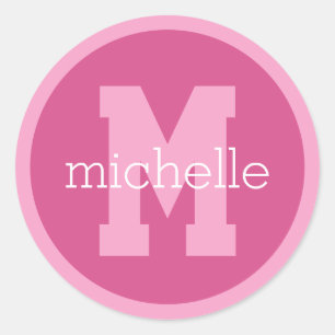 Custom monogram & name classic round sticker