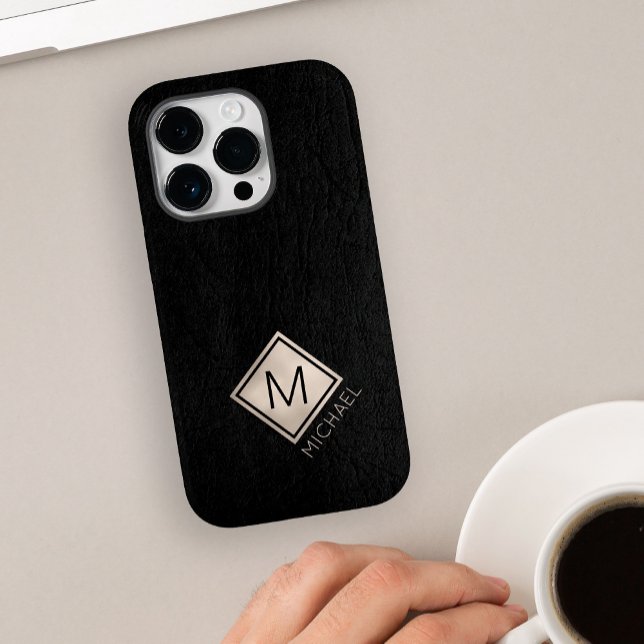 Custom monogram name classy black modern Case-Mate iPhone case (Creator Uploaded)