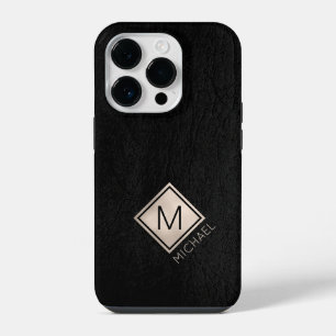 Custom monogram name classy black modern iPhone 14 pro case