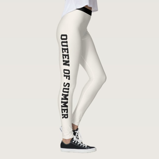 Custom Monogram Name Classy Solid Ivory Cute Black Leggings (Right)