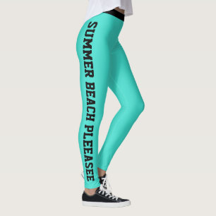 Custom Monogram Name Classy Turquoise Cute Black Leggings