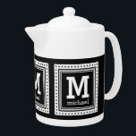 Custom monogram, name & color teapot<br><div class="desc">Change the text fields to whatever you want. Using the “Customize it” function,  you can also change (EDIT) the background color to whatever color you want. See my store for more items with this design - matching cups,  coasters,  and other dinnerware also available!</div>