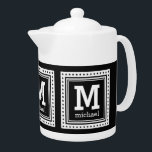 Custom monogram, name & color teapot<br><div class="desc">Change the text fields to whatever you want. Using the “Customize it” function,  you can also change (EDIT) the background color to whatever color you want. See my store for more items with this design - matching cups,  coasters,  and other dinnerware also available!</div>