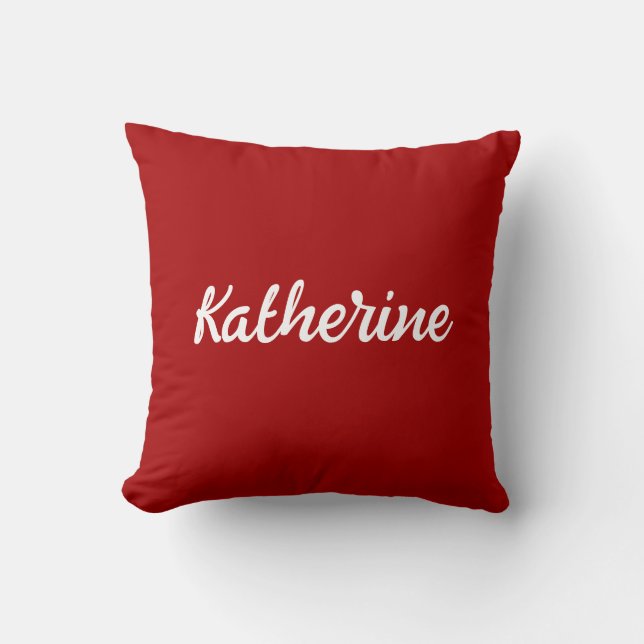 Custom Monogram Name Dark Candy Apple Red Cushion (Front)