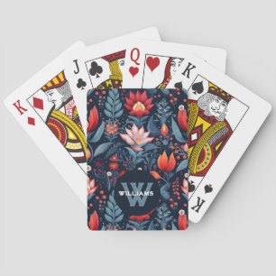 Custom Monogram Name Dark Floral Pattern  Playing Cards