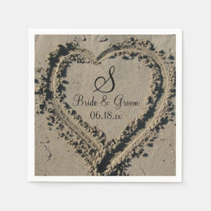 Custom Monogram Name Date Beach Wedding Sand Heart Napkin