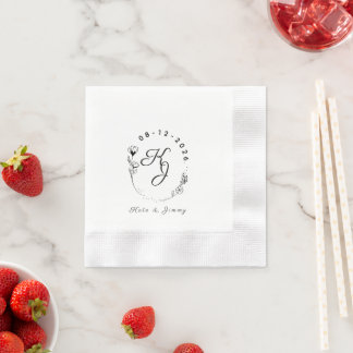 Custom Monogram Name & Date Elegant Wedding Napkin