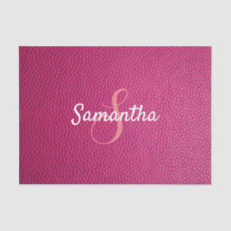 Custom Monogram Name Faux Pink Leather Texture Tissue Paper