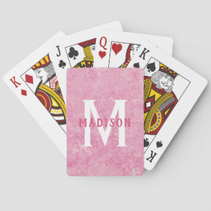 Custom monogram & name Faux Pink Marble card deck