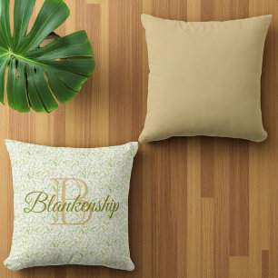 Custom Monogram Name Fern Pattern Solid Khaki Back Cushion