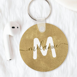 Custom Monogram Name Gold Foil Luxury Key Ring