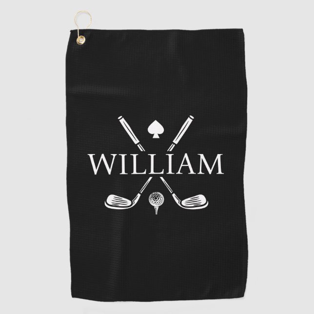 Custom Monogram Name Golf Clubs Ace Golf Balls Towel (Front)