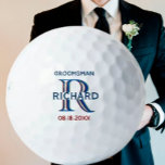 Custom Monogram Name Groomsman Wedding Favour  Golf Balls<br><div class="desc">This unique golf ball is designed as a gift for your Groomsmen. Features a unique layering of the monogram -- look closely and you will see three colours, which gives it the feeling of depth. Personalised additionally with his first name. The text reads "Groomsman" along with the date of the...</div>