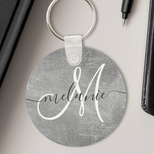 Custom Monogram Name Handwriting Silver Foil Key Ring