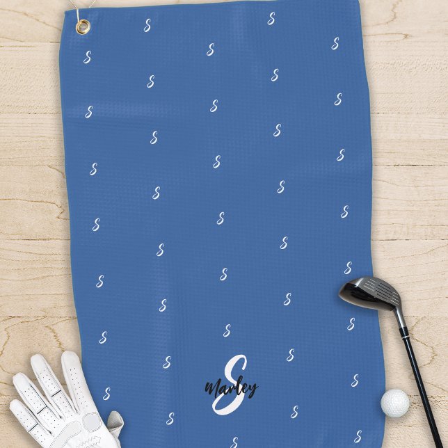 Custom Monogram Name Initial Pattern Modern Blue Golf Towel (Creator Uploaded)