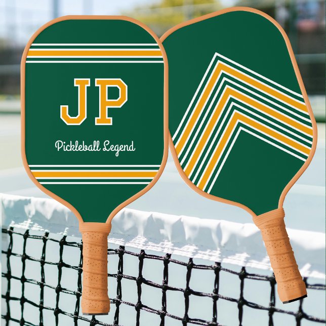 Custom Monogram Name Initials Retro Green Yellow Pickleball Paddle (Creator Uploaded)