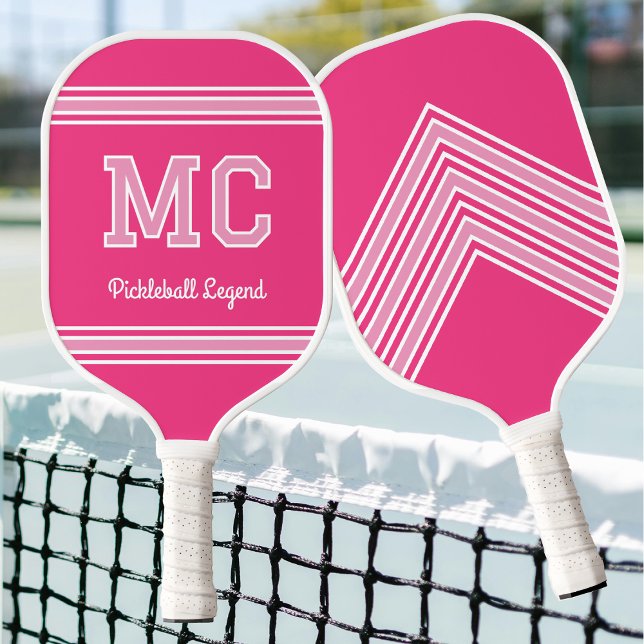 Custom Monogram Name Initials Retro Pink White Pickleball Paddle (Creator Uploaded)