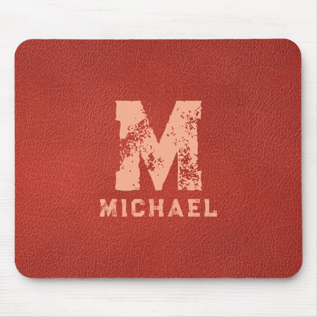 Custom Monogram Name Leather Look Distressed Text Mouse Mat (Front)