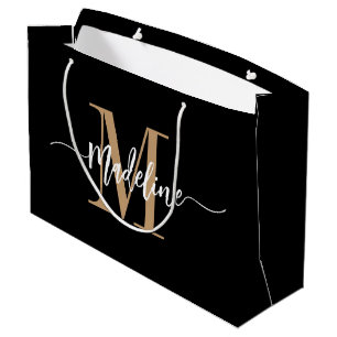 Custom Monogram Name Modern Script Swirls Large Gift Bag