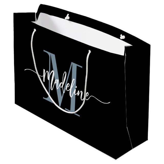 Custom Monogram Name Modern Script Swirls Large Gift Bag (Back Angled)