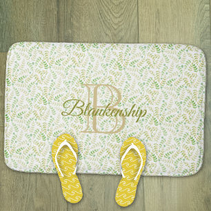 Custom Monogram Name Nature Fern Leaf Pattern Bath Mat