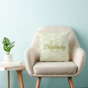 Custom Monogram Name Nature Fern Leaf Pattern  Cushion
