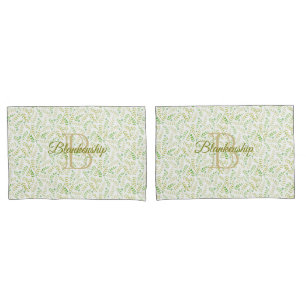 Custom Monogram Name Nature Fern Leaf Pattern Pillowcase