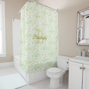 Custom Monogram Name Nature Fern Leaf Pattern  Shower Curtain