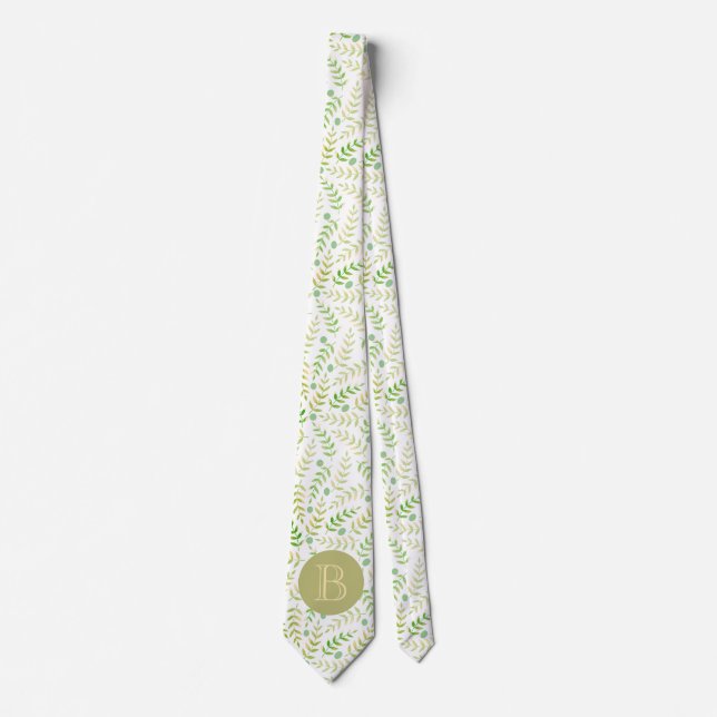 Custom Monogram Name Nature Fern Leaf Pattern Tie (Front)