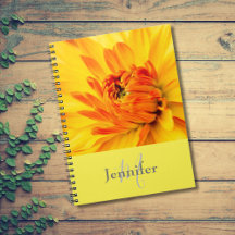 Custom Monogram Name Orange Yellow Dahlia
