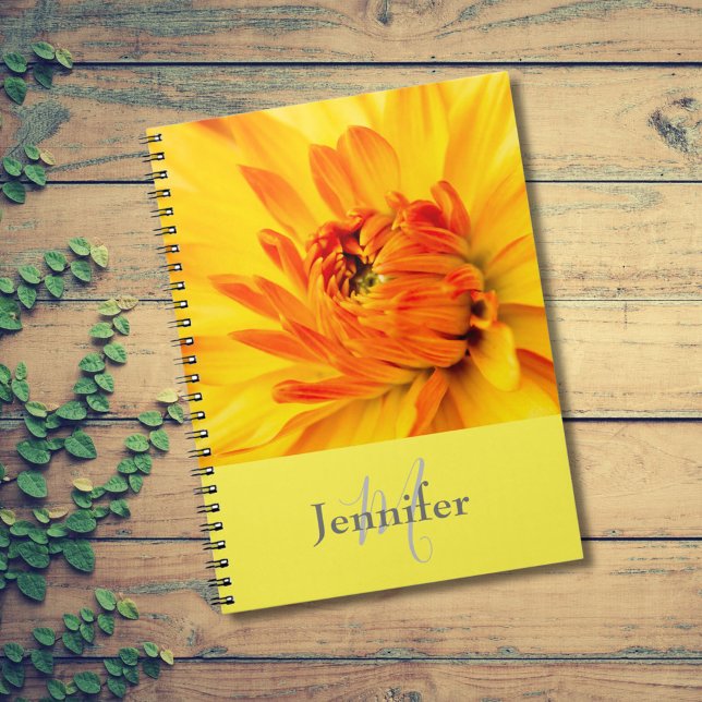 Custom Monogram Name Orange Yellow Dahlia  Notebook (Creator Uploaded)