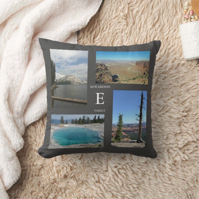 Custom monogram name photo collage family, travel cushion (Blanket)