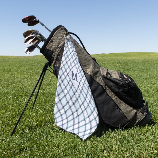 Custom Monogram & Name Plaid / Tartan Pattern Golf Towel (Green)