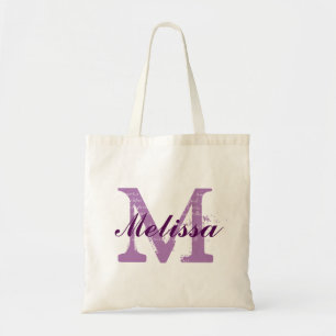 Custom Monogram Name Purple Tote Bag