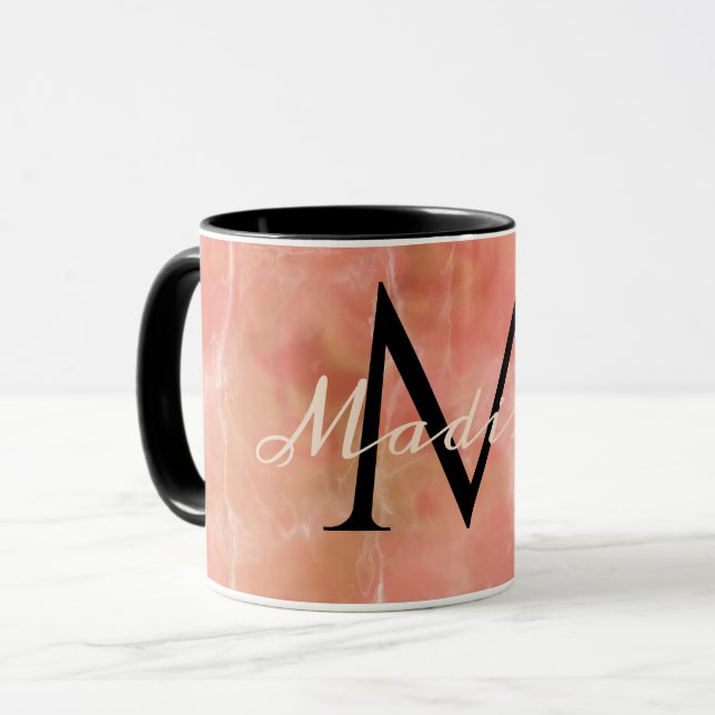 Custom monogram name realistic White Marble Design Mug (Front Left)