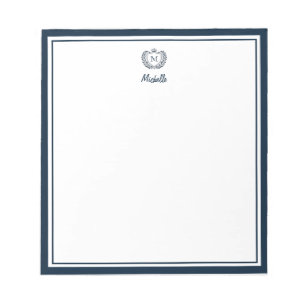 Custom Monogram Name Royal Crest Emblem Navy Blue  Notepad