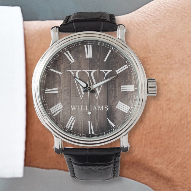 Custom Monogram Name Rustic Farmhouse Watch (Creator Uploaded)