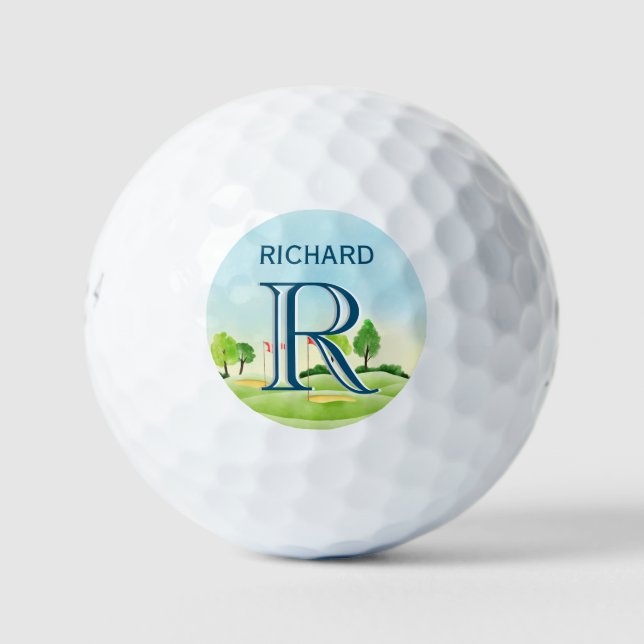 Custom Monogram Name Scenic Course Golf Balls (Front)